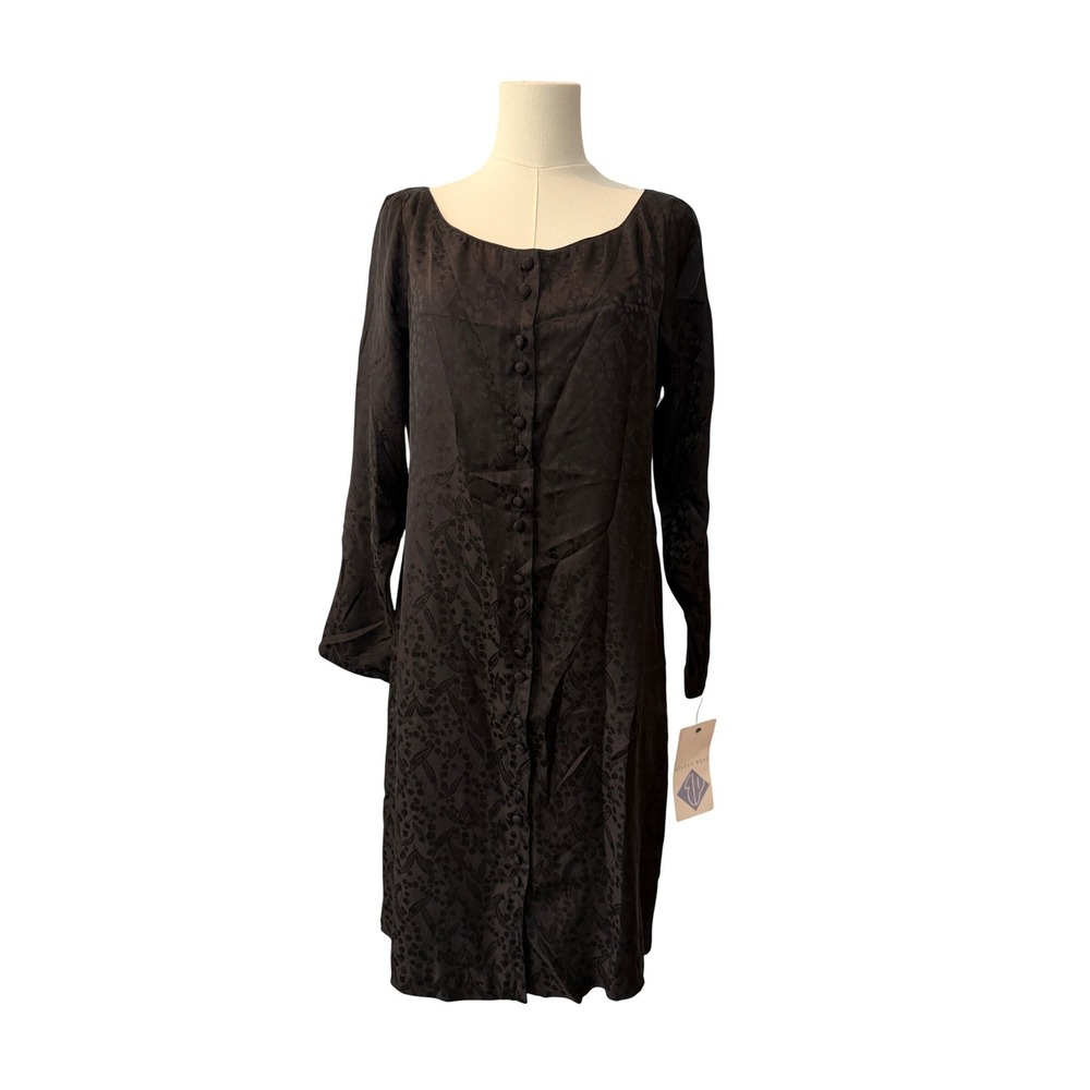 NEW Vintage Eileen West Silk Floral Button Nightgown Pajama Sleep Black Size 10